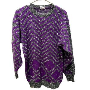 D. D. Sloane purple and gray heather chevron striped long sweater size large